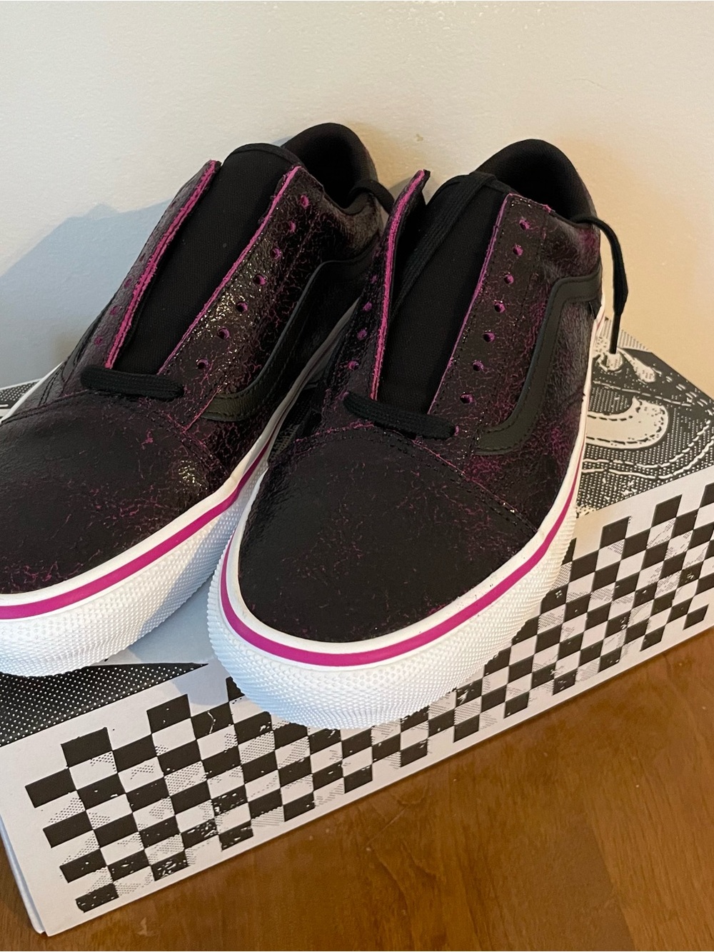 Vans Old Skool Men's Sneakers Cracked Leather Black/Purple Size 10 Shoes